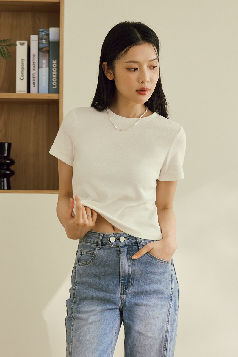 手袖字母刺繡坑條上衣