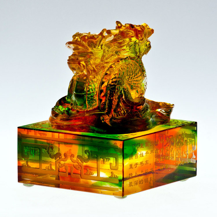 鹿港窯 琉璃-擺飾/印璽【雙龍印璽-80mm】