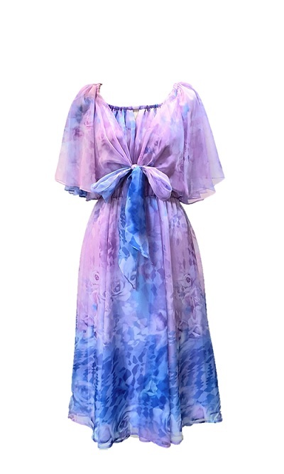 BD10060E1 巴特羅水波舞玫瑰荷葉袖中長洋