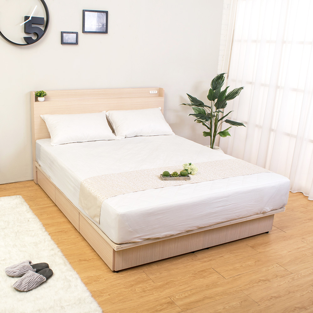 卡爾5尺雙人抽屜床組(兩色可選)