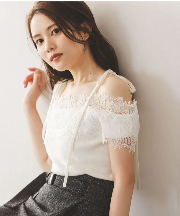 [預購] 折扣 SNIDEL蕾絲組合短袖針織套頭衫