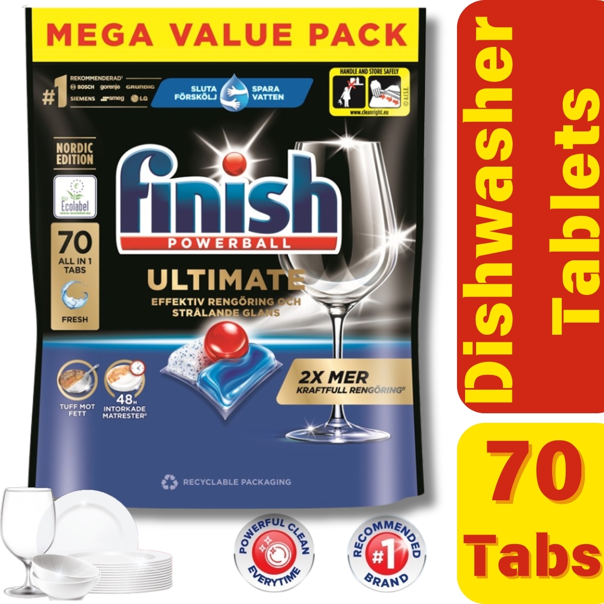 Finish Ultimate 量子極淨洗碗凝珠 (原味), 70粒