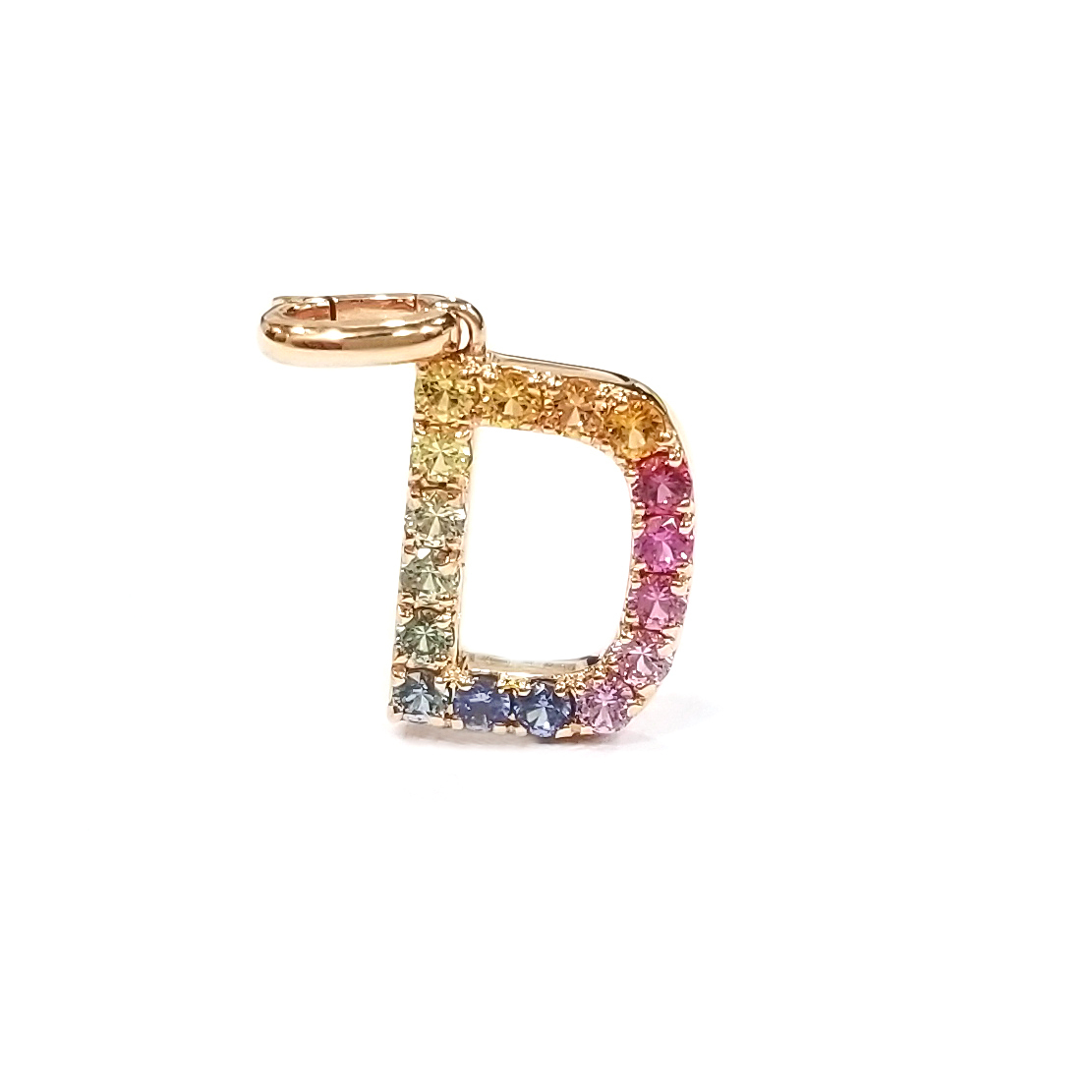 18K玫瑰金彩色藍寶石字母吊墜