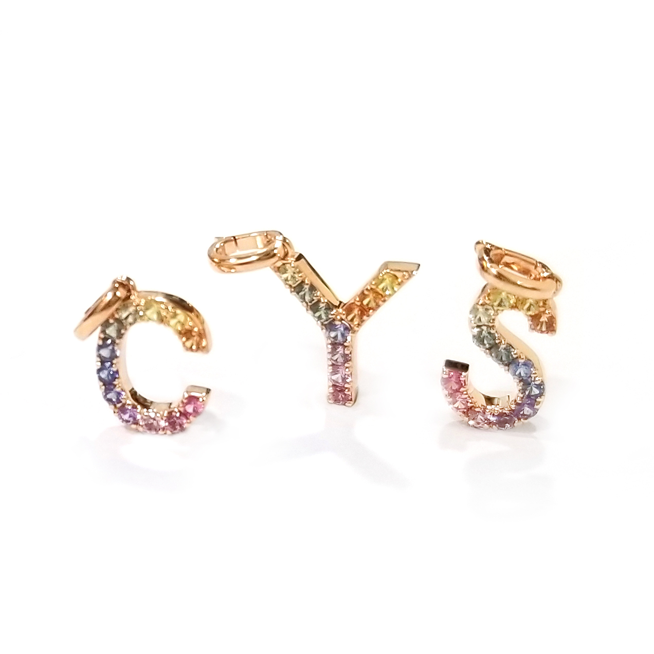 18K玫瑰金彩色藍寶石字母吊墜