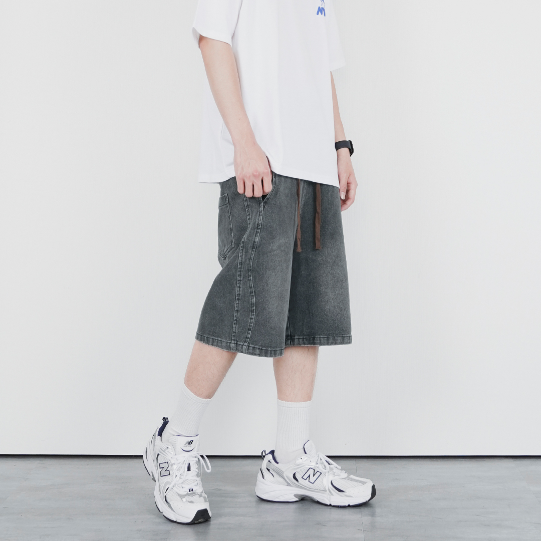 經典水洗 浪痕剪裁丹寧五分褲｜Wavecut Washed Denim Shorts LJ-3026