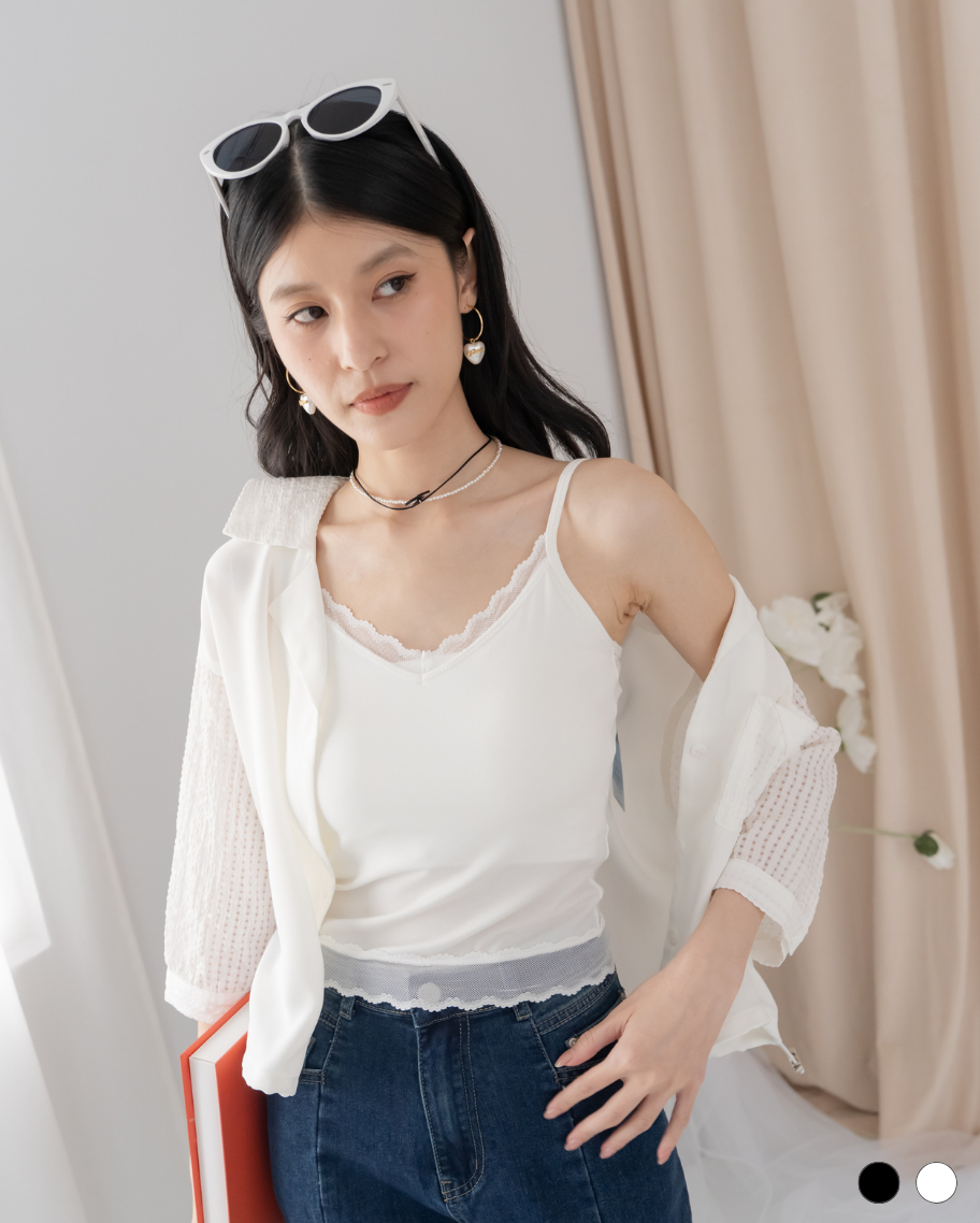 優雅蕾絲V領小可愛