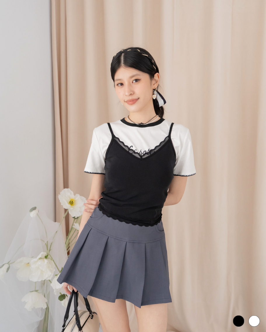 優雅蕾絲V領小可愛