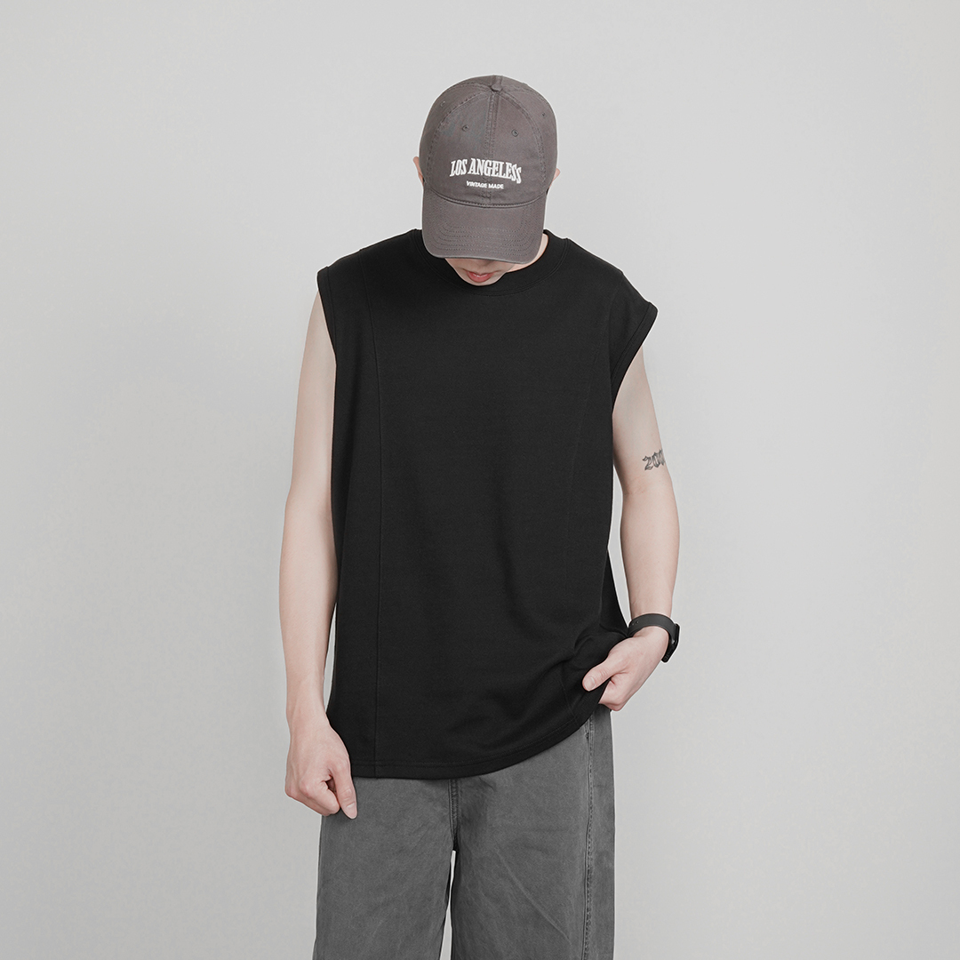 QIAO - 韓風CoreCut Vest  核心剪裁 寬肩背心