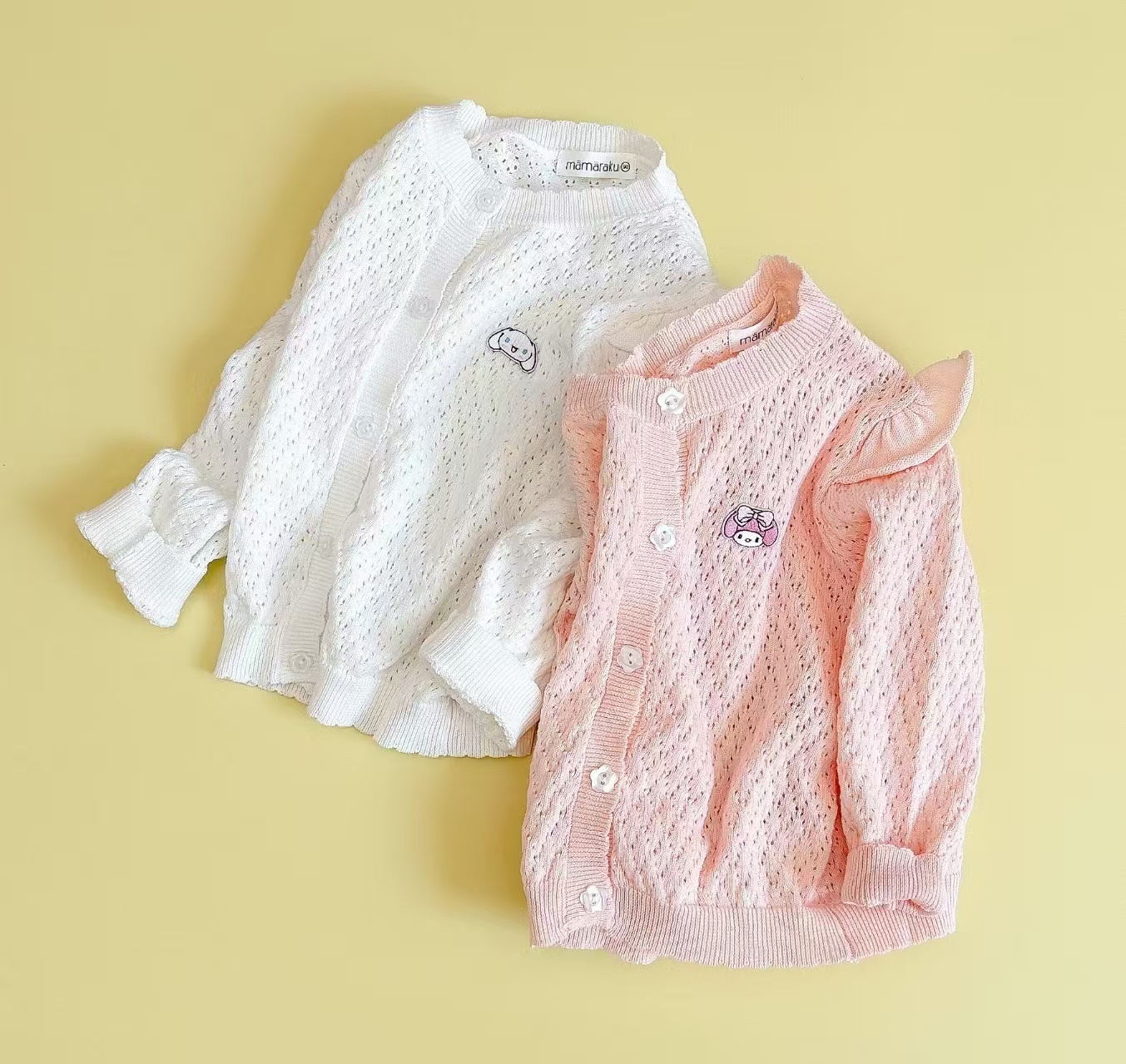 𝐌𝐚𝐦𝐚𝐫𝐚𝐤𝐮 x 𝐒𝐚𝐧𝐫𝐢𝐨 布貼鏤空提花針織外套