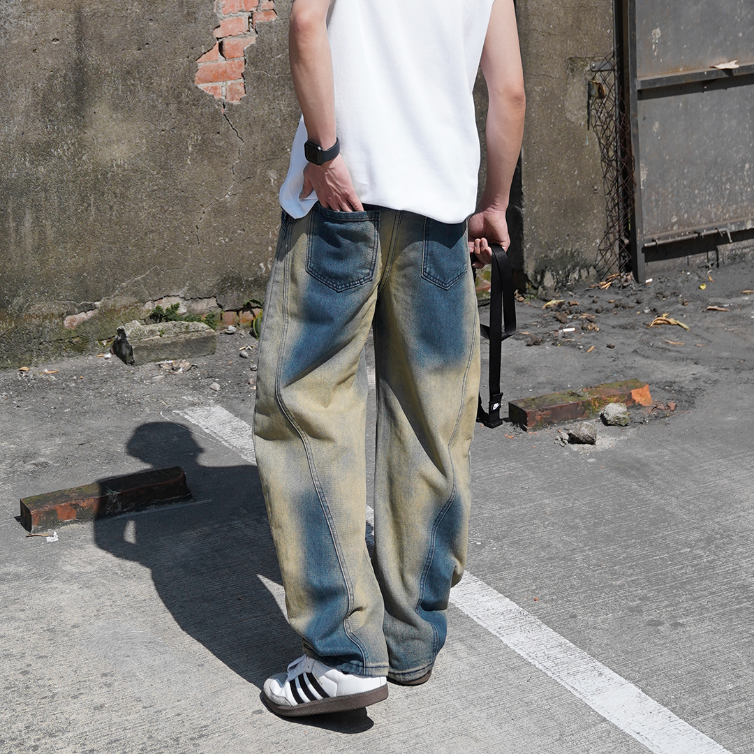 個性刷洗 大彎刀寬褲 LJ-3242 NB