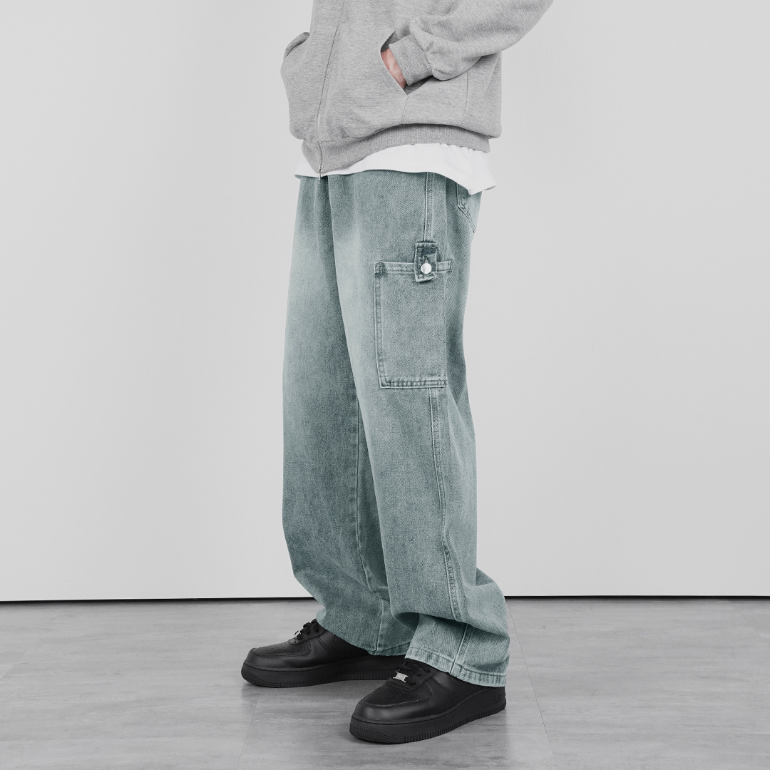 復古口袋丹寧寬褲｜LJ-8028