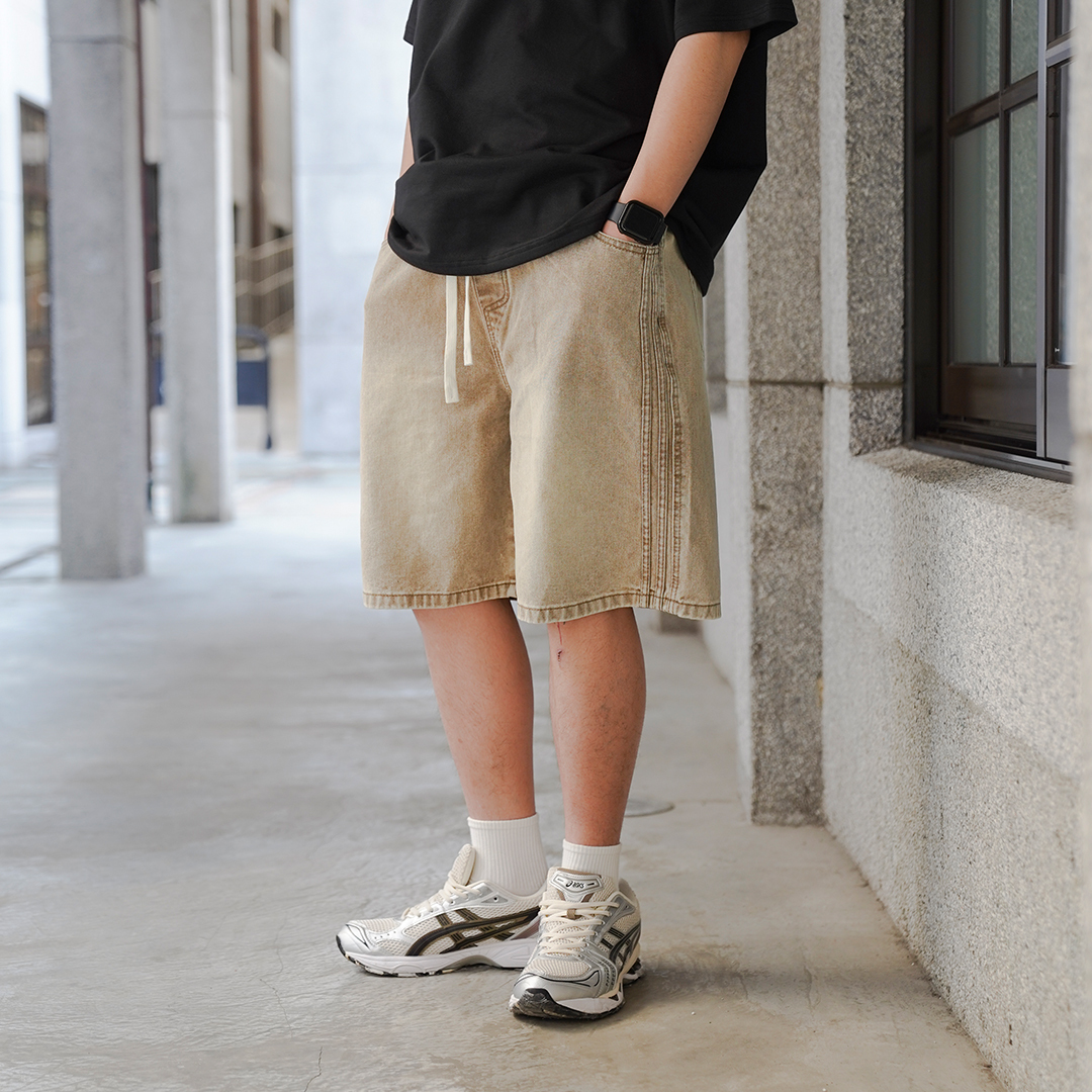 ✌復古色 側直紋 水洗 牛仔短褲 LJ-2534