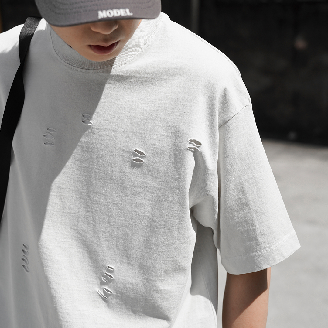 純色水洗 破壞短T LJ-023 NB