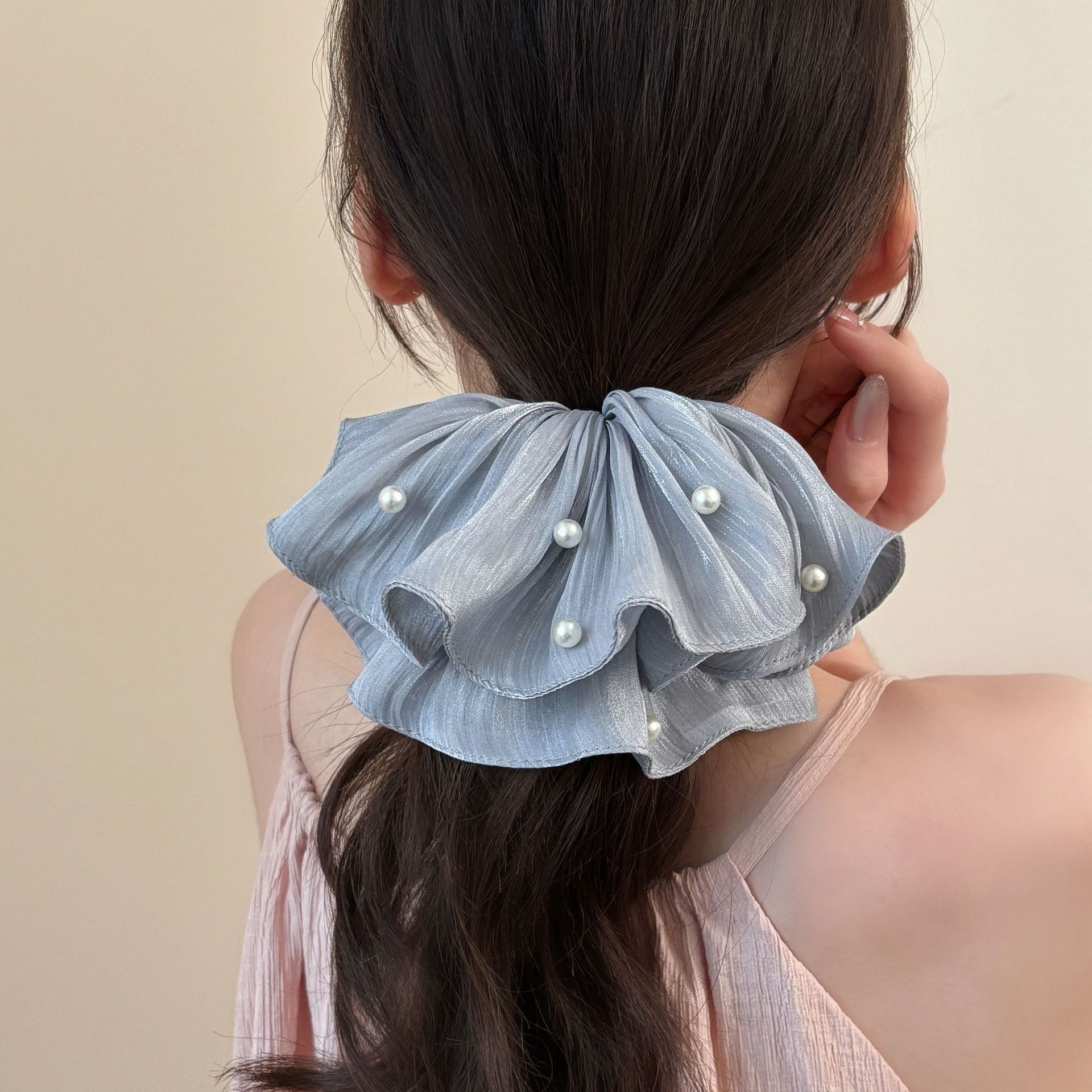 珠光緞面珍珠大腸髮圈