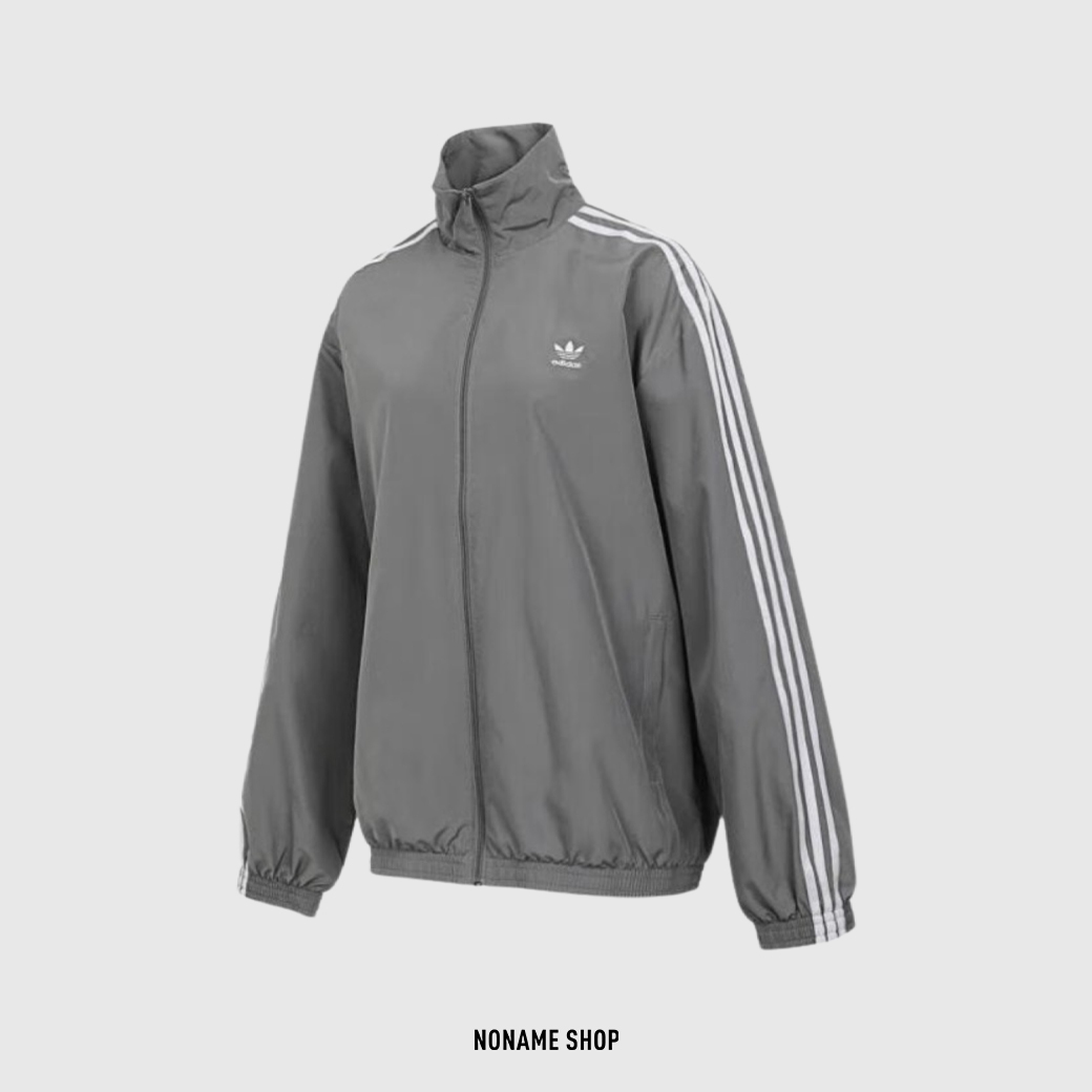 ADIDAS ORIGINALS CLASSICS 三葉草 復古 三線 立領 風衣 外套 灰色 (女款)