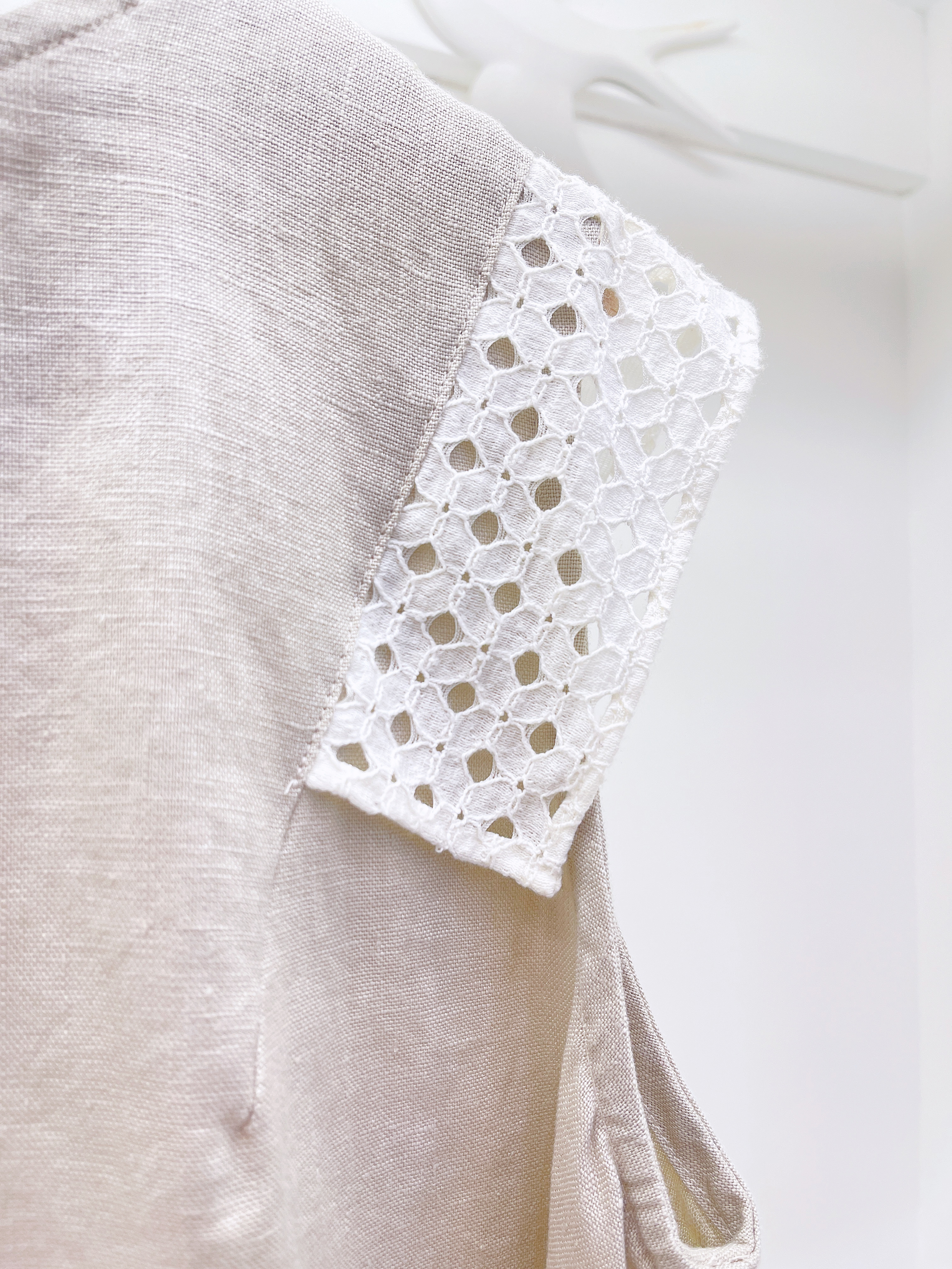 肩袖lace麻料無袖上衣