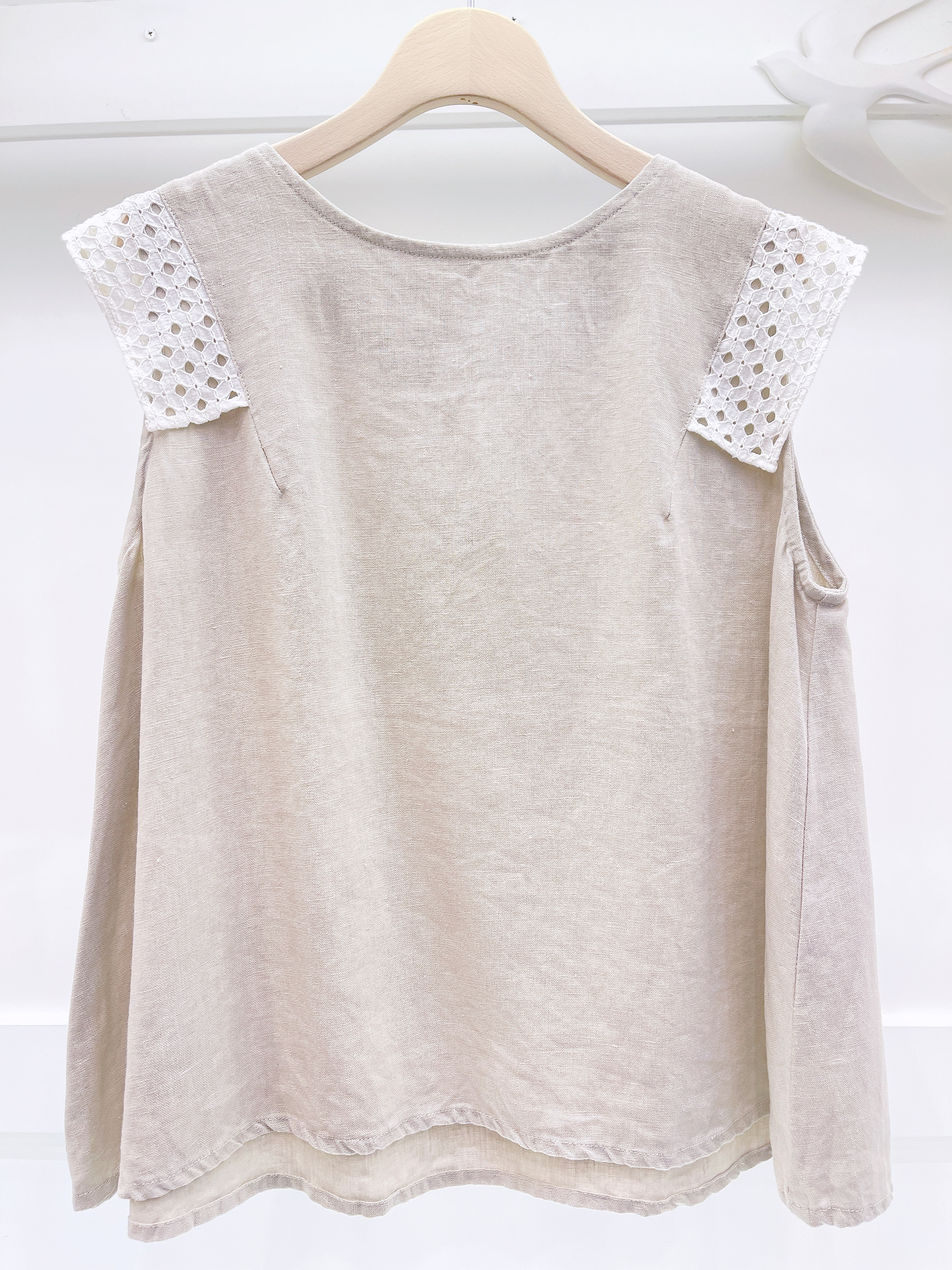肩袖lace麻料無袖上衣