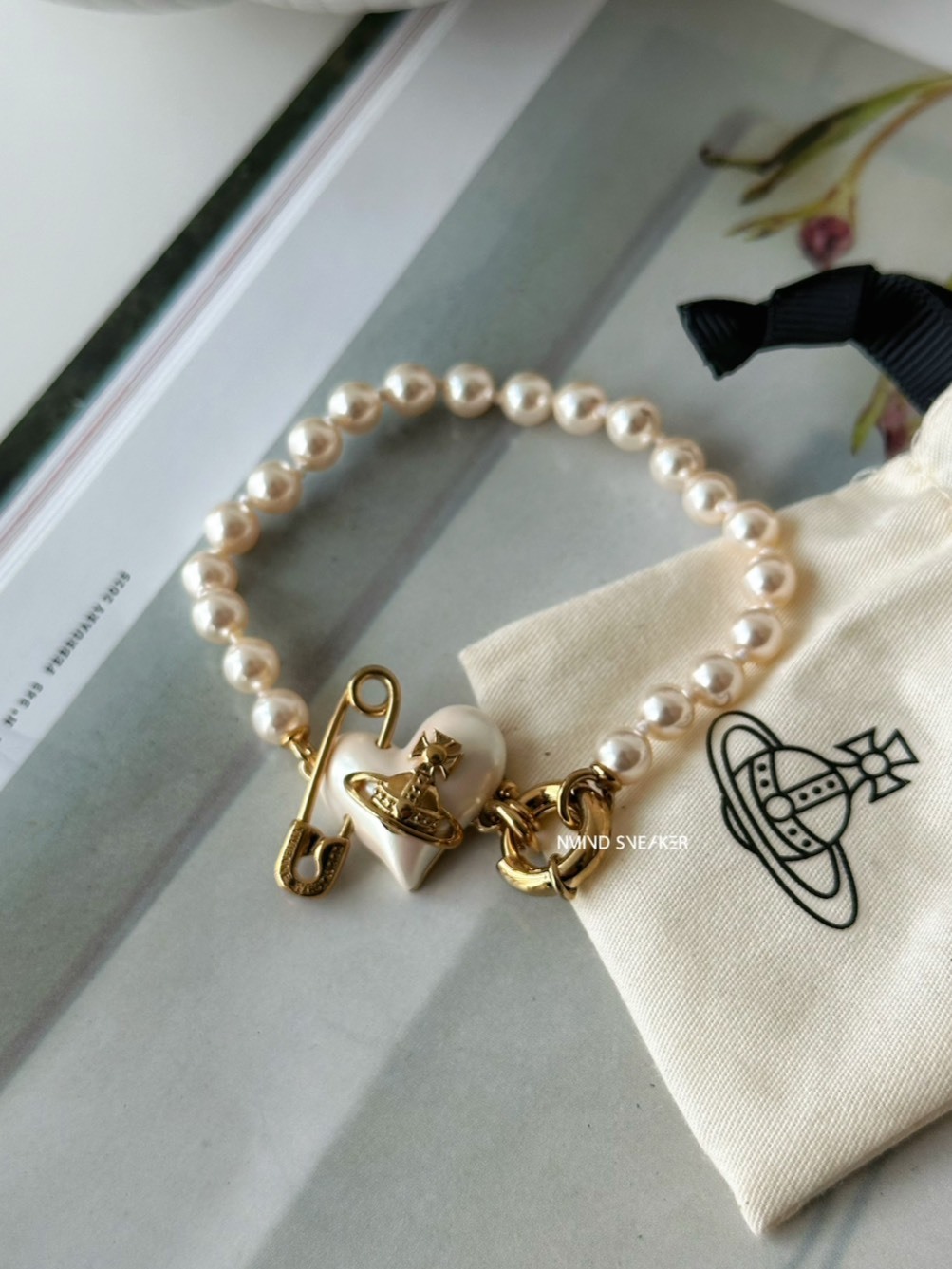 <快速出貨> Vivienne Westwood Orietta Pearl Bracelet 愛心星球別針珍珠手鍊 金