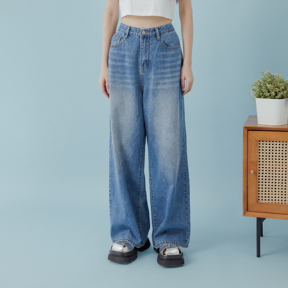 Low-rise washed wide-leg denim trousers S/M/L【04011798】in stock+pre-order