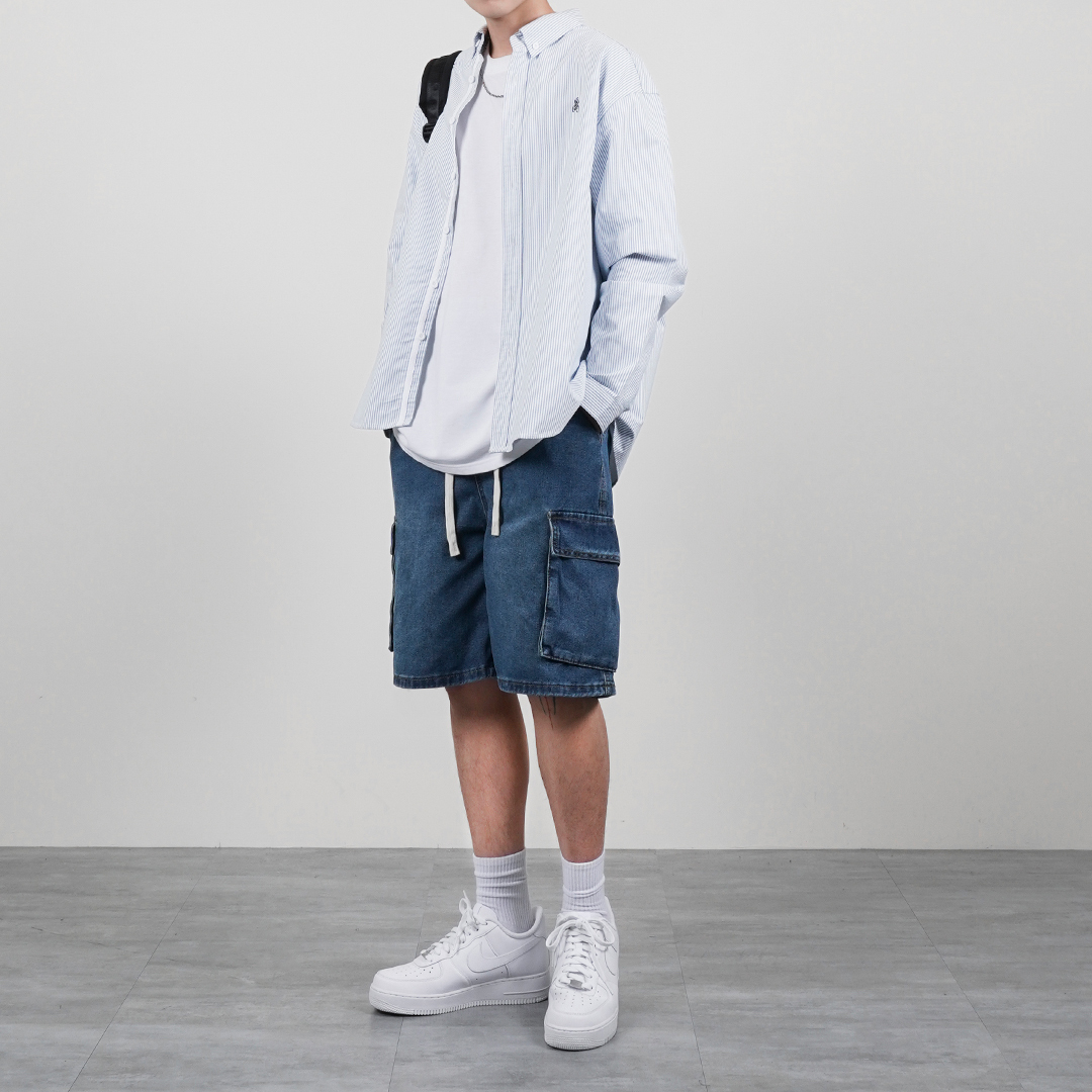 shorts - 棉柔感水洗 牛仔工作寬褲 LJ-717