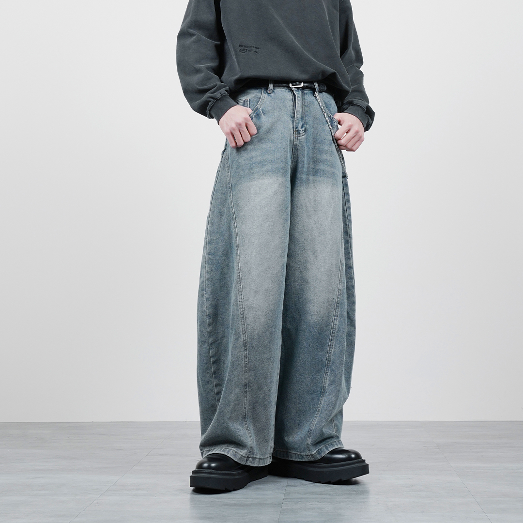 Baggy Jeans  超闊 側剪裁 彎刀褲 牛仔寬褲 LJ-5802