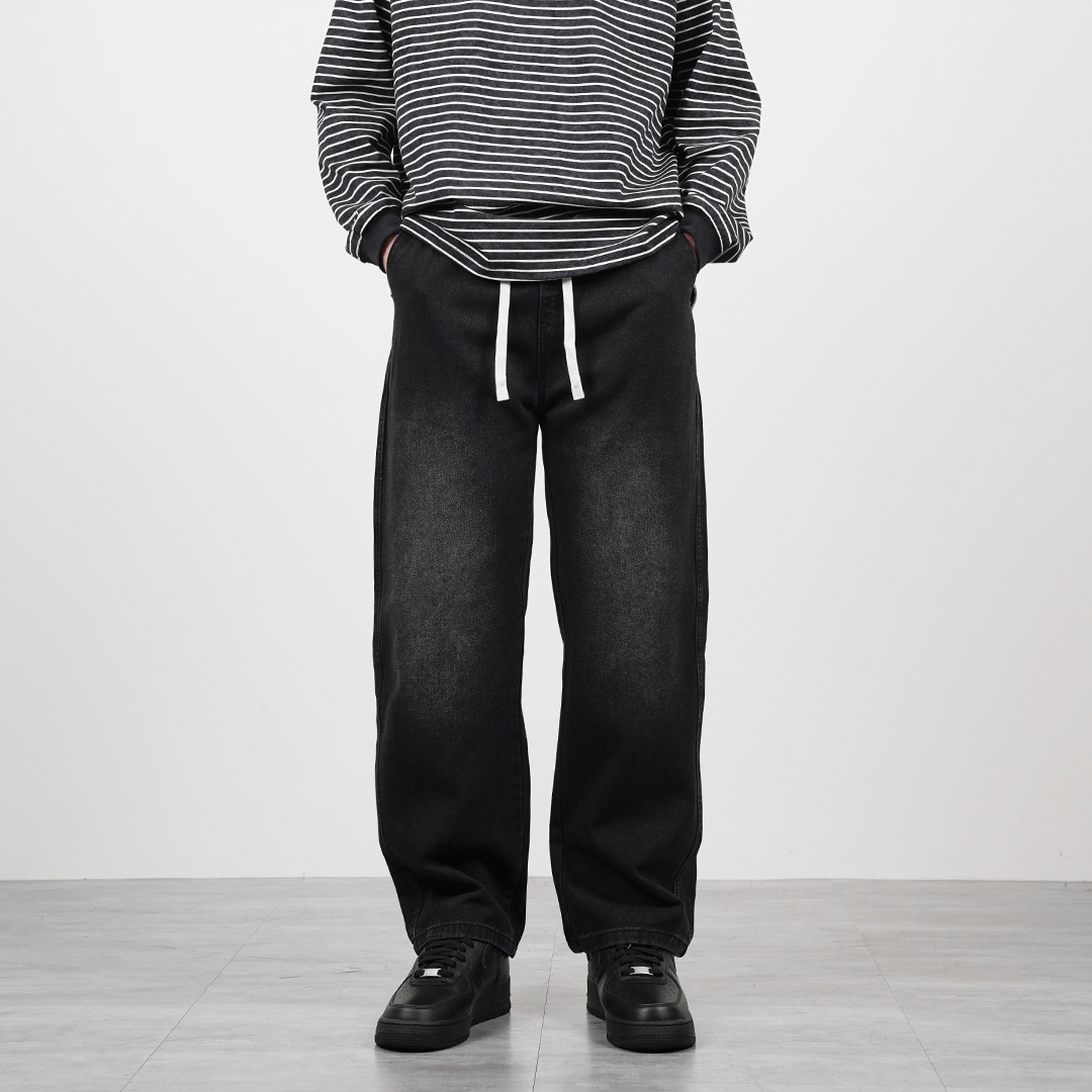 Basic janes 鬆緊褲頭 素面牛仔寬褲 LJ-2362