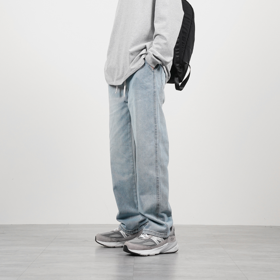 Basic janes 鬆緊褲頭 素面牛仔寬褲 LJ-2362