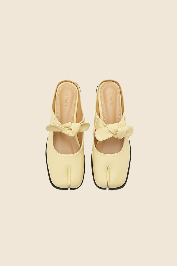 PAES - 分趾蝴蝶結穆勒鞋（奶油黃）