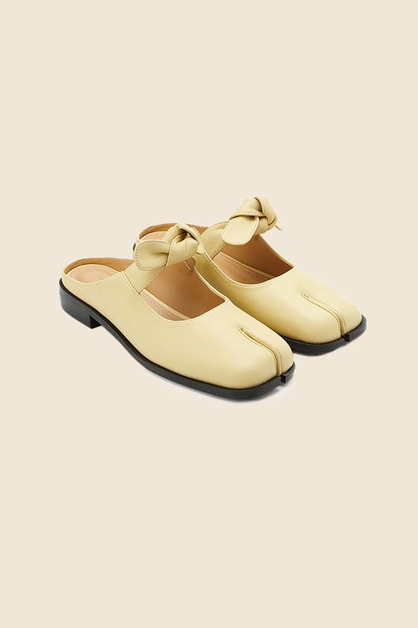 PAES - 分趾蝴蝶結穆勒鞋（奶油黃）