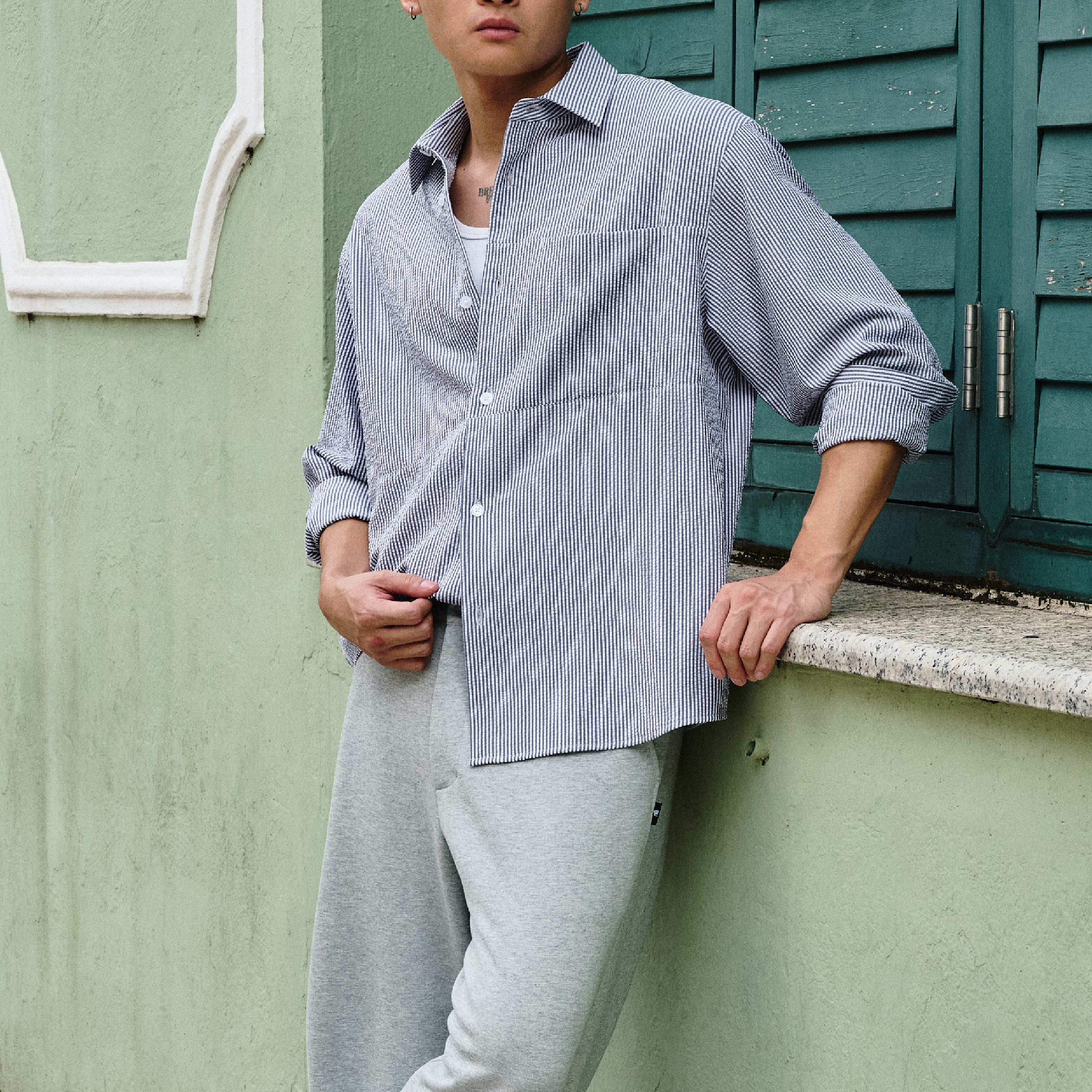 BOHRHOO Seersucker LS Shirts 泡泡紗 條紋長袖襯衫 [BH1027]