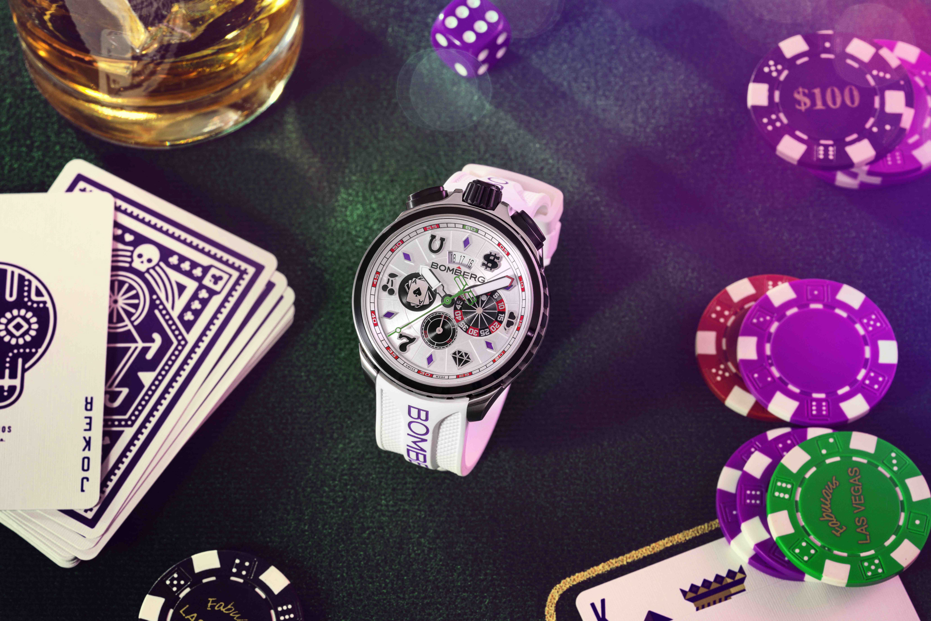 Bomberg,炸彈錶,瑞士製造,一錶二用,石英錶,計時碼錶,Bolt-68,Heritage,Casino White,BS45CHSS.075-3.12,冰晶賭場計時碼錶