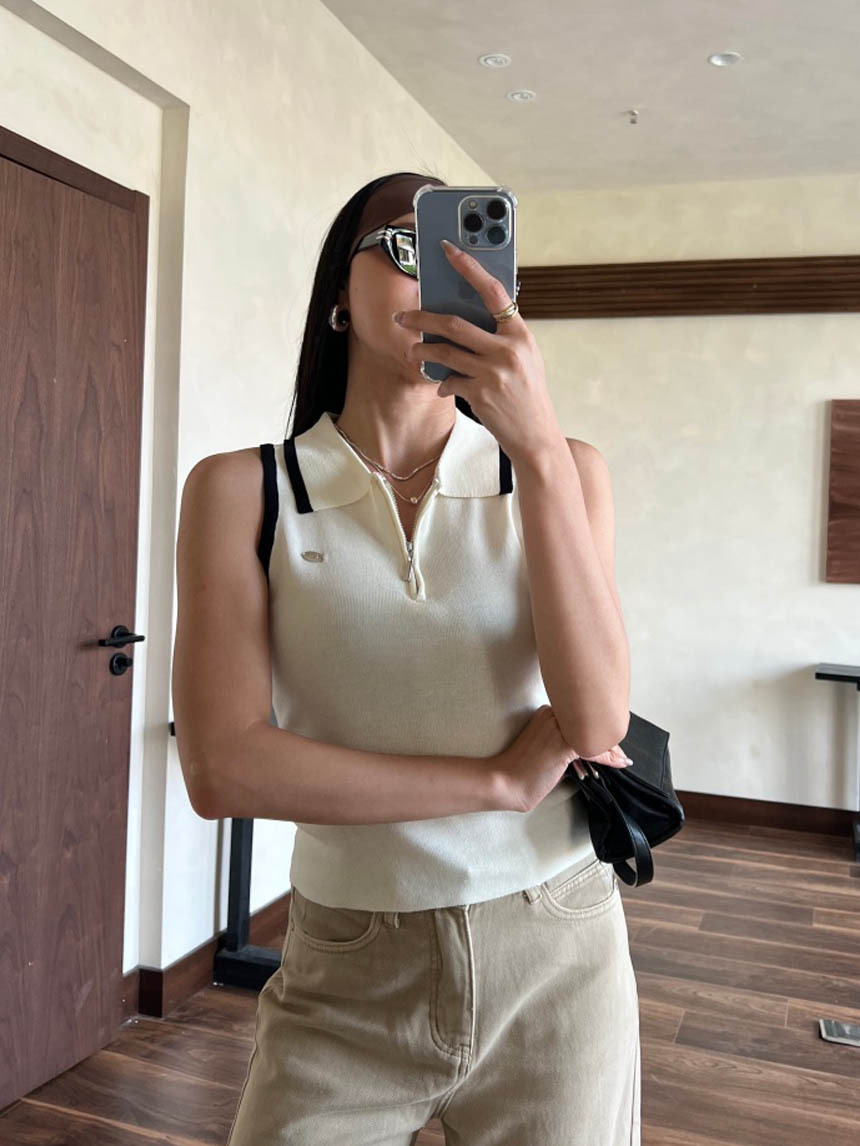 拉鍊針織領子Polo背心*2色