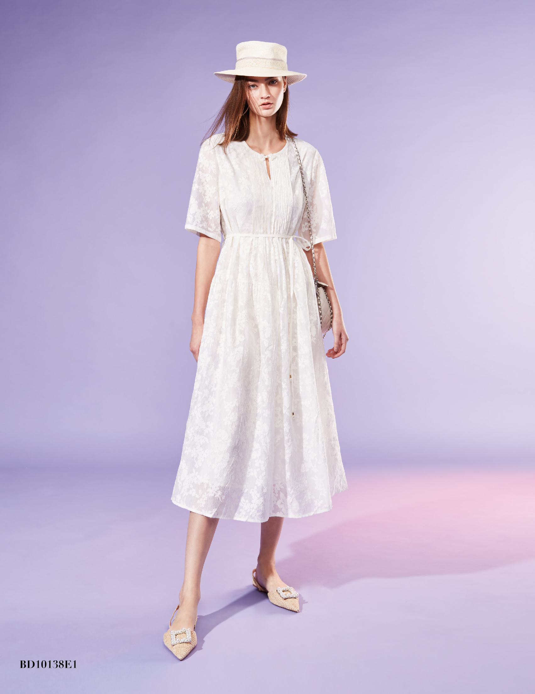 BD10138E1 新藝術花園復古五分袖綁帶X型長洋 (附綁帶)