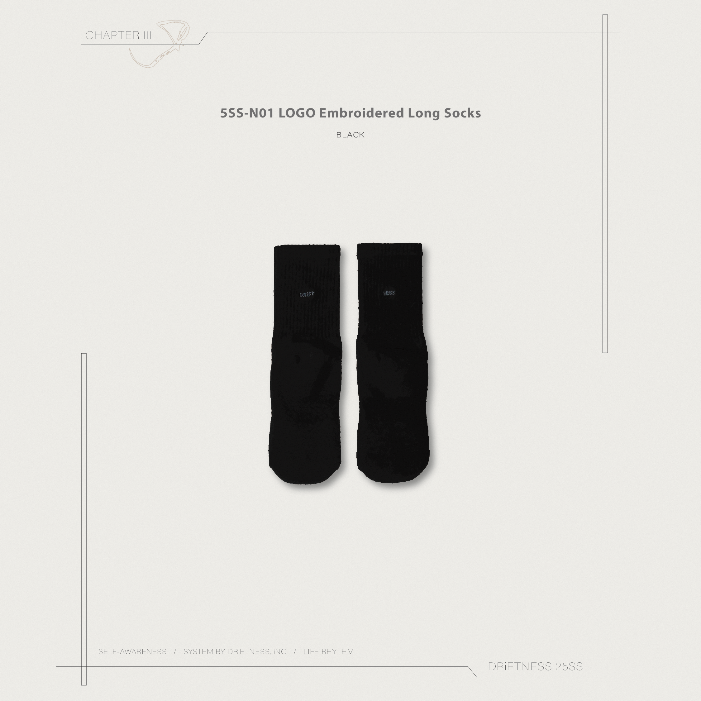 DRiFTNESS｜5SS-N01 LOGO 刺繡長襪 - Black