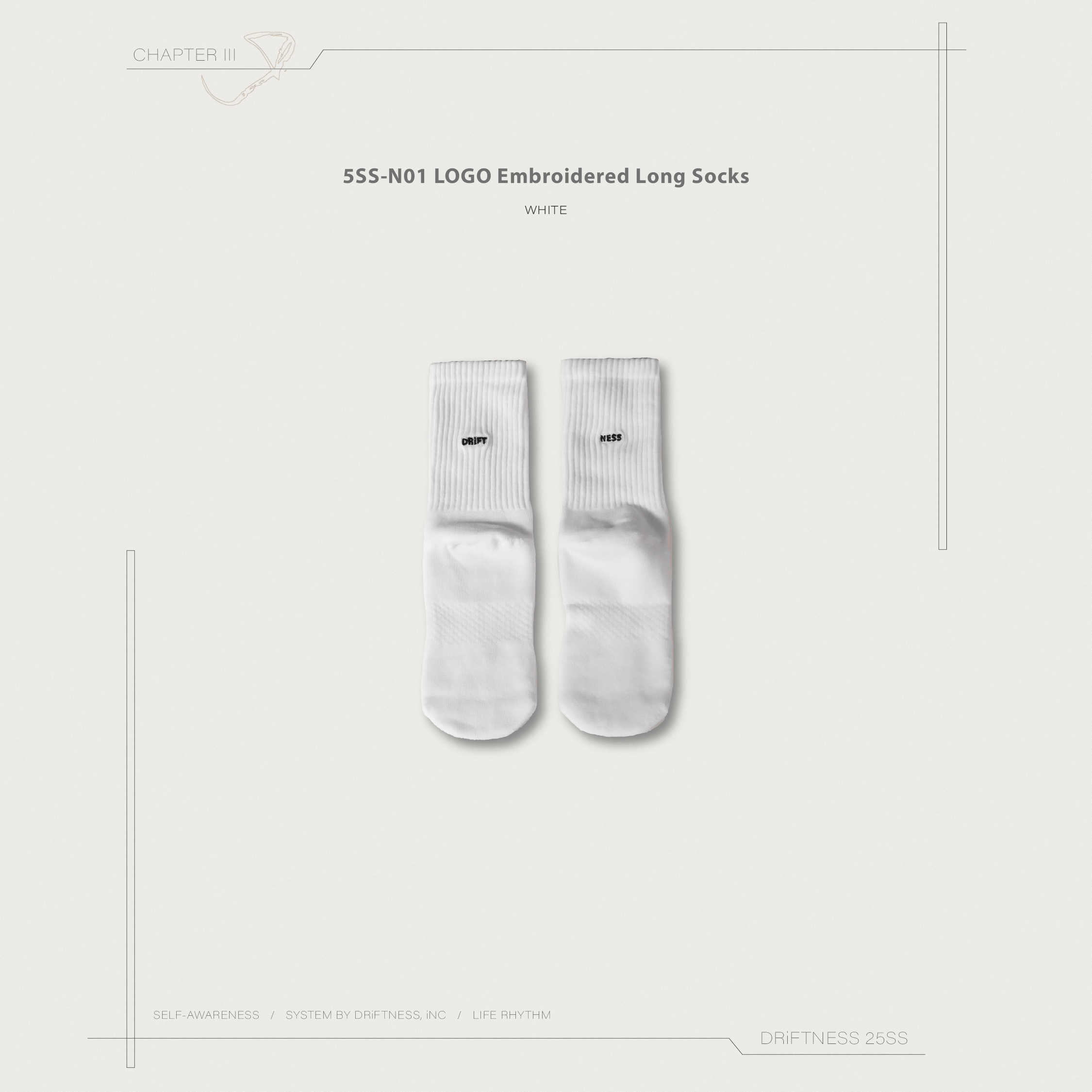 DRiFTNESS｜5SS-N01 LOGO 刺繡長襪 - White