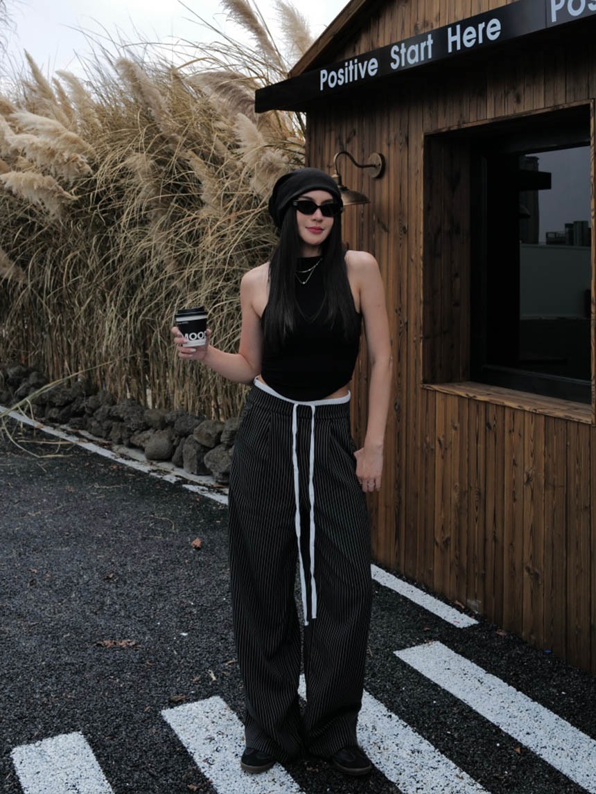 條紋白褲頭西裝寬褲*2色