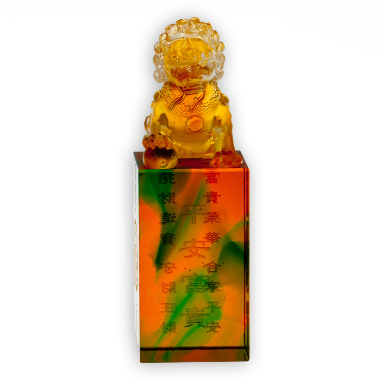 鹿港窯禮品館｜琉璃獅子方印 平安富貴印章擺飾 開運招財吉祥禮品