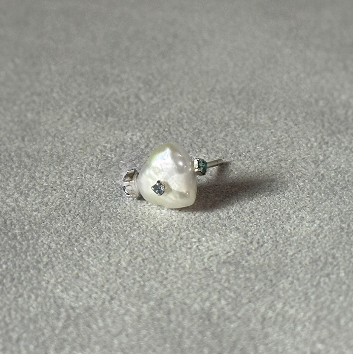 PROJ-ORNMNT 珍珠青鑽耳釘 (單支販售)