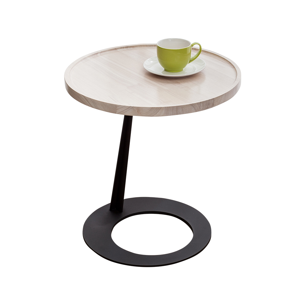 簡約工業風圓型實木小茶几/邊几-洗白色