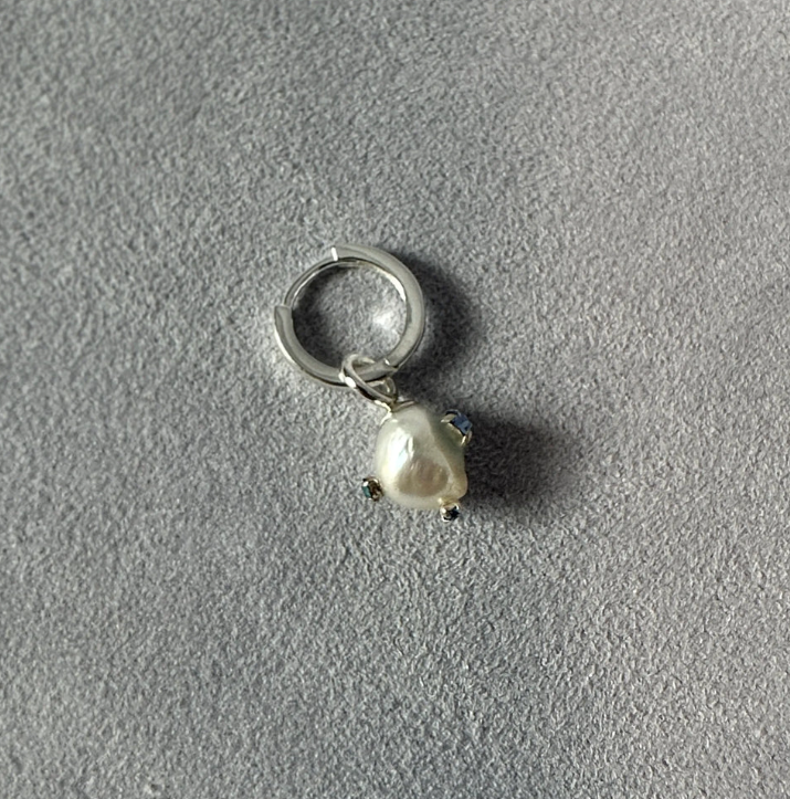 PROJ-ORNMNT 珍珠青鑽銀墜耳環 (單支販售)