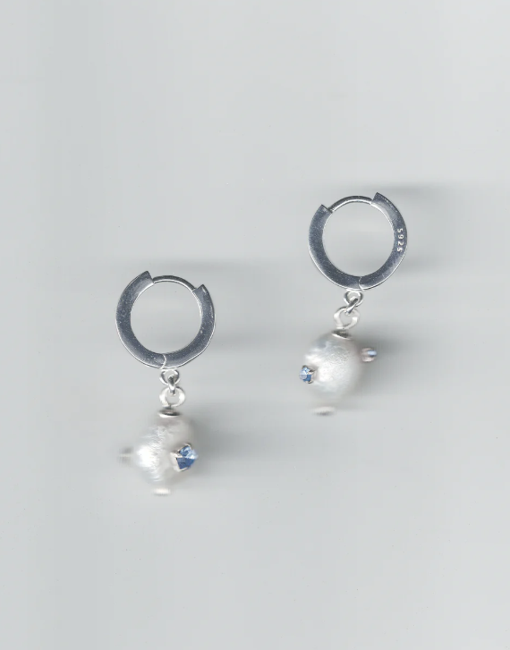 PROJ-ORNMNT 珍珠青鑽銀墜耳環 (單支販售)