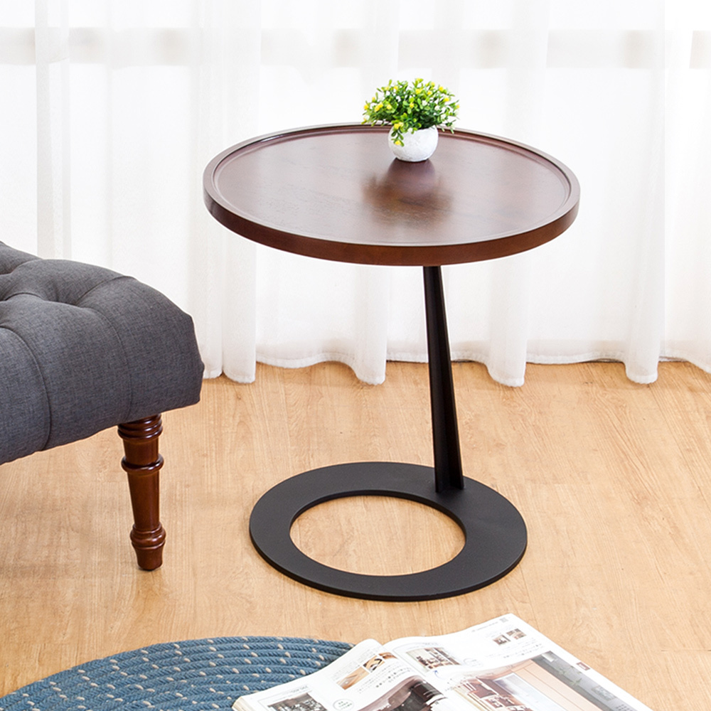 簡約工業風圓型實木小茶几/邊几