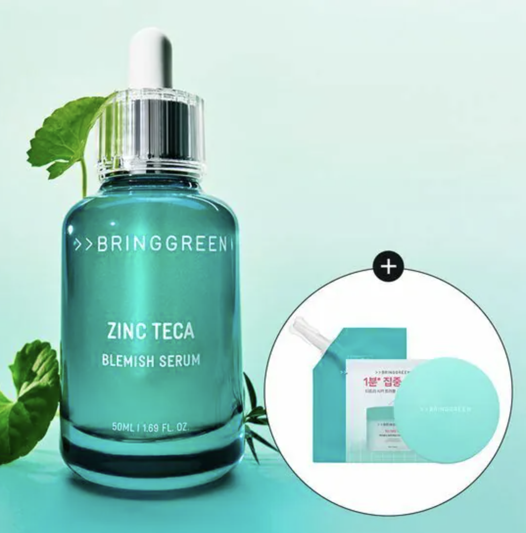 Bring Green Zinc Teca Trouble Serum 高效積雪草鋅控油抗痘精華 大支裝50ml＋25ml refill＋棉片x20＋棉片盒
