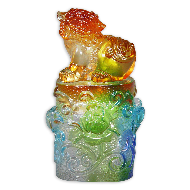 鹿港窯禮品館｜居家開運琉璃祥獅印章 招財鎮宅文鎮印璽