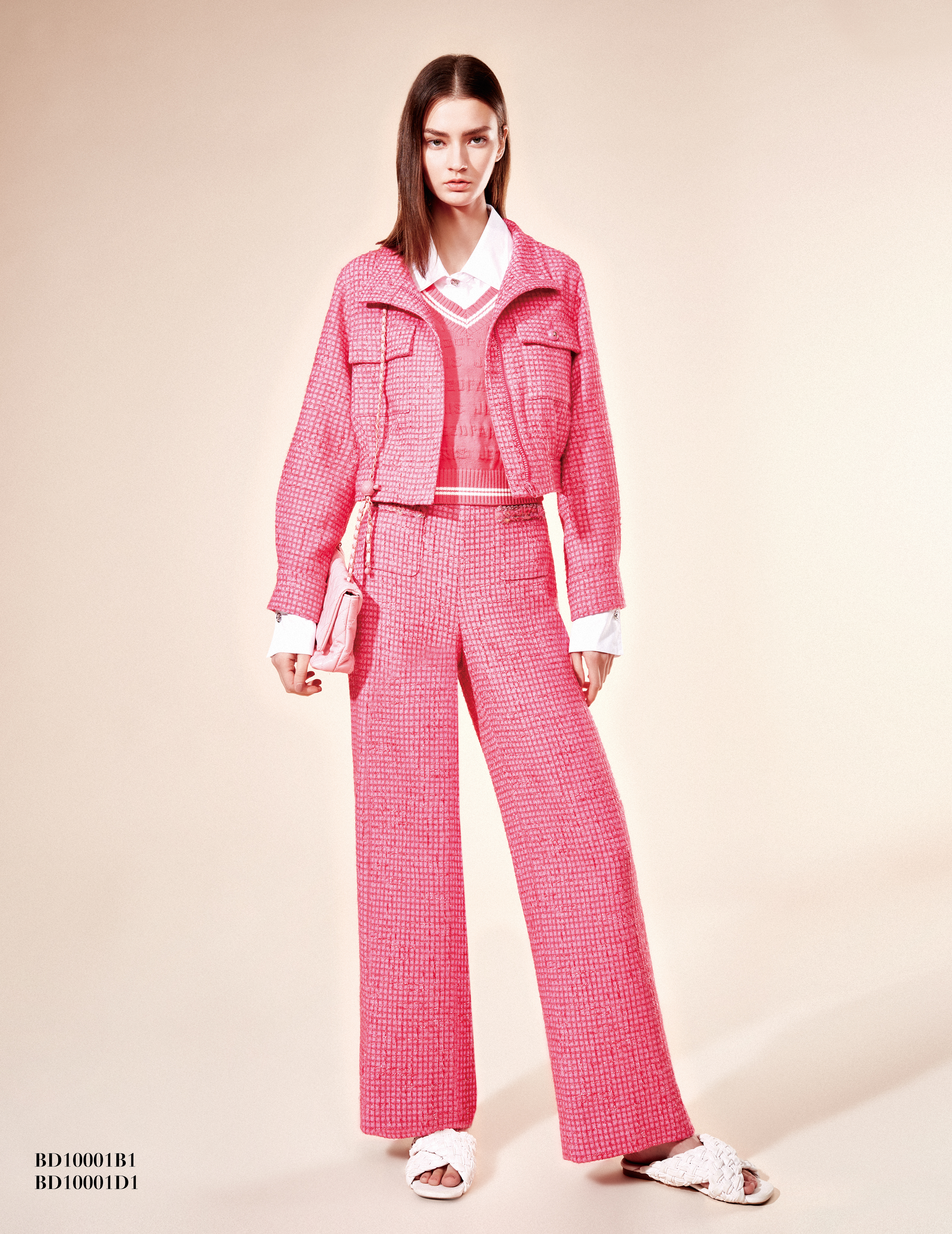 BD10001B1 新藝術花園格子小香高腰直筒褲