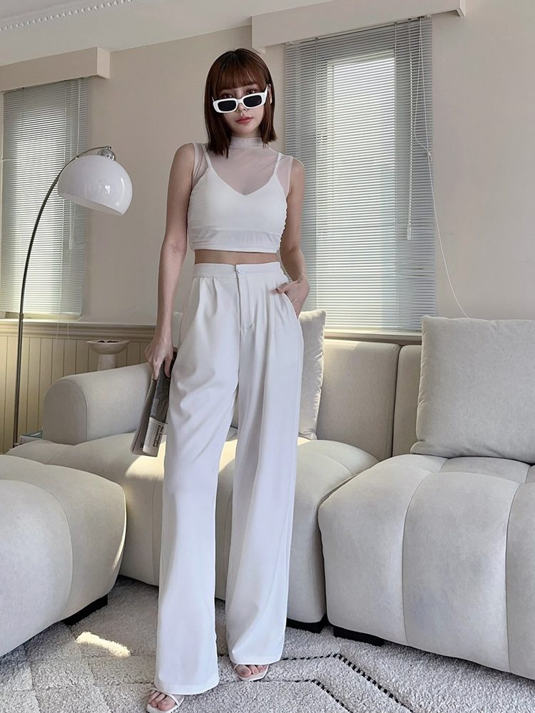 BB若隱若現！透紗假2件Bratop+寬褲套裝(3色、有胸墊)