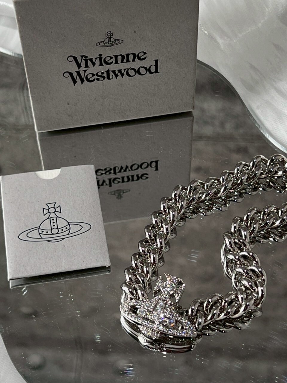 Vivienne Westwood 經典款 帶鑽土星 古巴鍊 項鍊