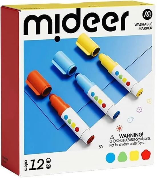 MiDeer 雙頭可洗式彩色筆-圓頭&印章(12色)