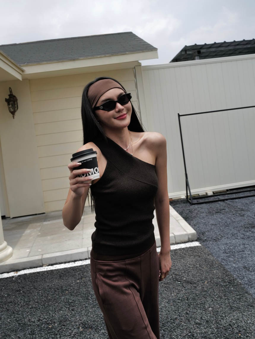 斜肩坑紋針織背心*4色