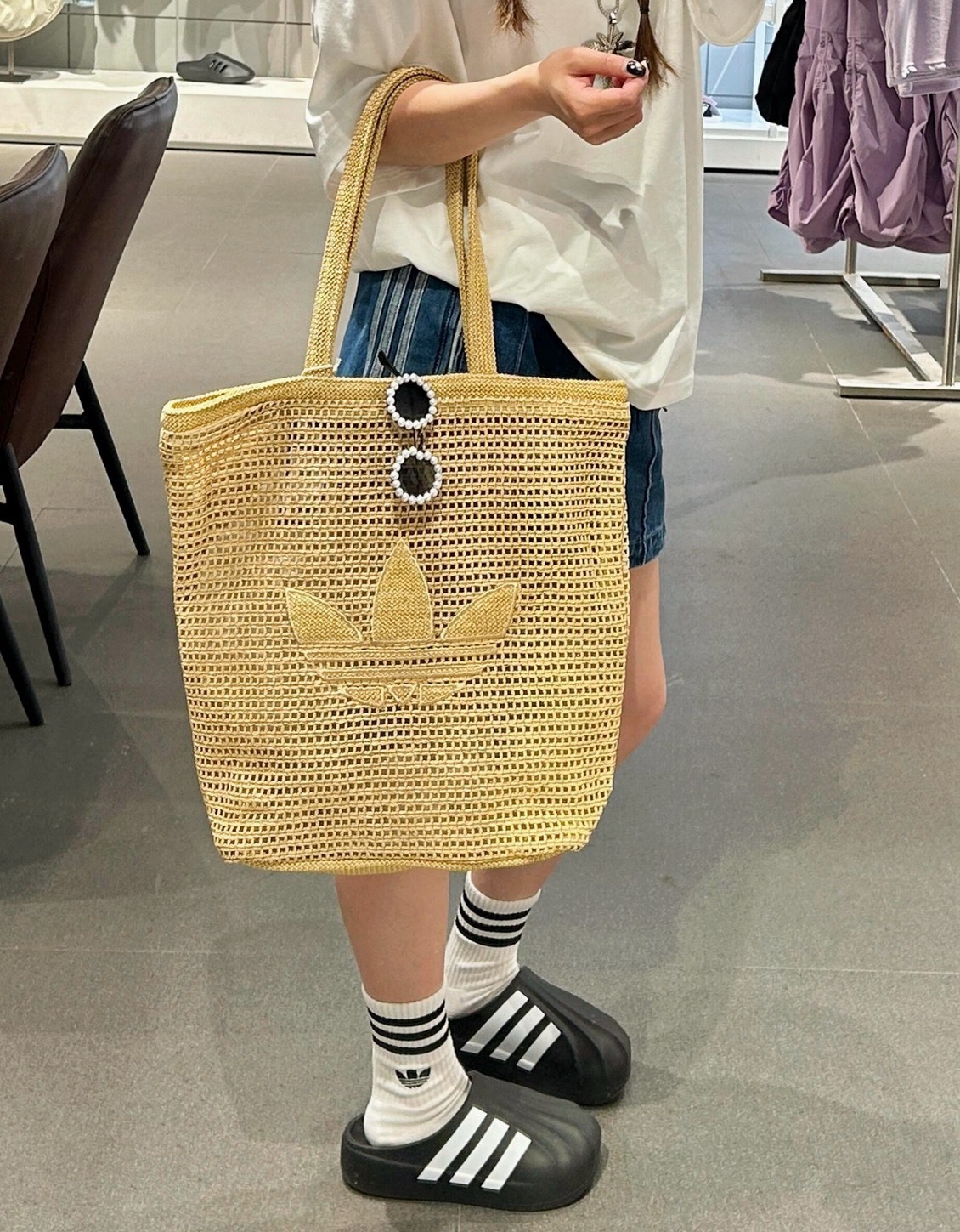 adidas Originals KNITTING 燕麥色 三葉草LOGO 編織托特包 購物包 單肩包 女款 Aug25